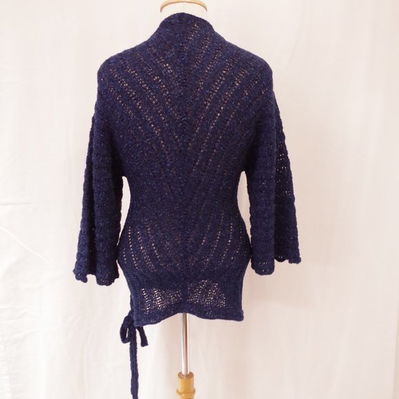 Bebe "Caspian Blue" Metallic Knit Faux Wrap Sweater- Sz. Sm - Picture 7 of 8